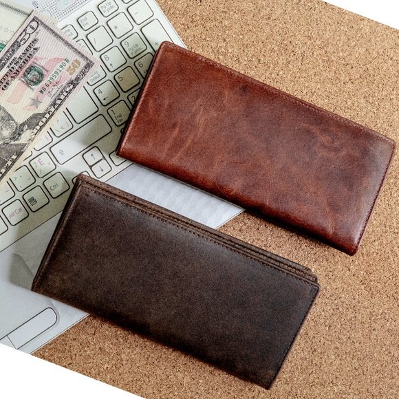 RFID Slim Men's Tall Full Grain Leather Long-Wallet Bifold Vintage Wallet - Picture 6 of 6